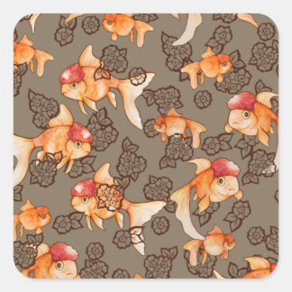 Sticker Carré Fancy Oranda Goldfish 