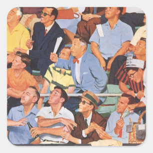 Sticker Carré Fans de baseball vintage regardant un match