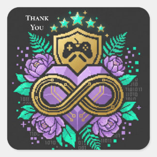Sticker Carré Fantaisie Gamer Violet Turquoise Doré Crest