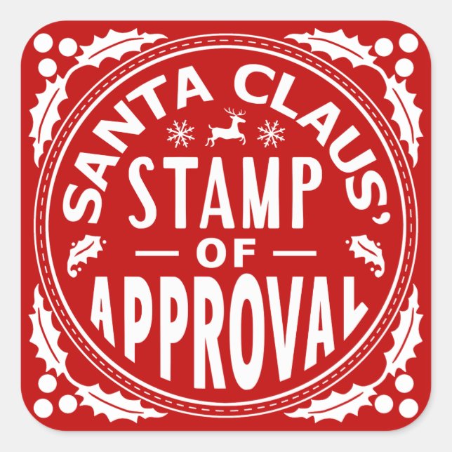 Sticker Carré Fantaisie Noël du Père Noël Timbre d'approbation (Devant)
