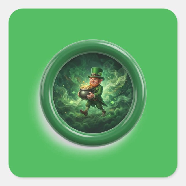 Sticker Carré Fantasy Image Leprechaun Carrying Pot Of Gold (Devant)