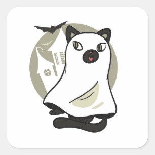 Sticker Carré Fantôme de chat éffrayant