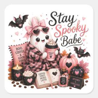 Sticker Carré Fantôme de Halloween doux et effrayant