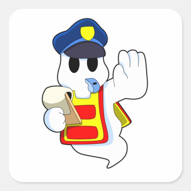 Sticker Carré Fantôme en tant qu'officier de police avec sifflet (Devant)