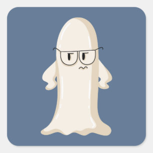 Sticker Carré Fantôme grincheux avec lunettes