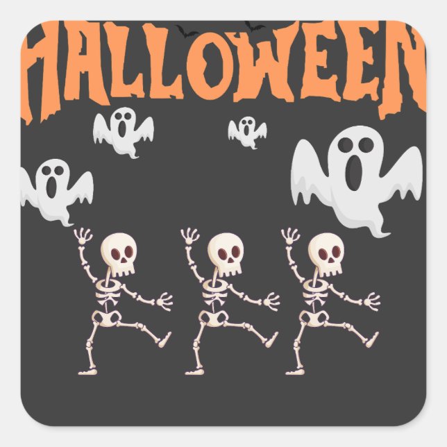 Sticker Carré Fantômes d'Halloween et sketchs de danse (Devant)