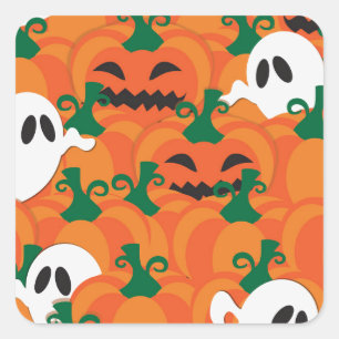 Sticker Carré Fantômes d'Halloween Patch de citrouille hantée