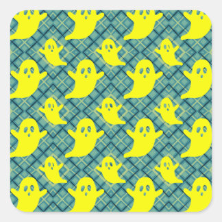 Sticker Carré Fantômes Jaune Clair sur Carreaux Turquoise