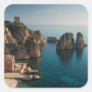 Sticker Carré Faraglioni et Tonnara à Scopello, Sicile