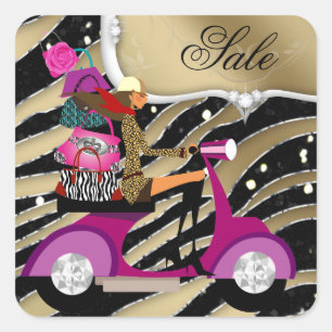Sticker Carré Fashion Purse Bijoux Zebra Scooter Girl Noir