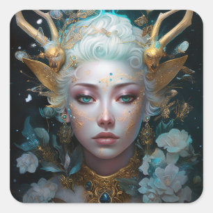 Sticker Carré Faun Elf Femme Imaginaire Art