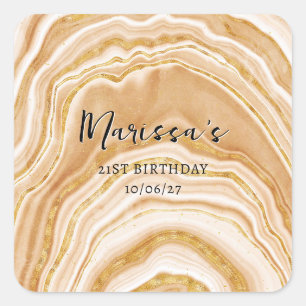 Sticker Carré Fausse Agate Dorée 21e Anniversaire