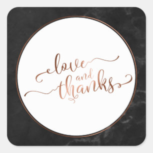 Sticker Carré Faux Cuivre Amour et Remerciements Script avec Mar