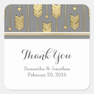 Sticker Carré Faux Foil Flèches d'or Gris Merci Mariage
