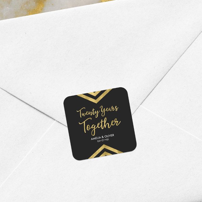 Sticker Carré Faux Gold Chevron 20e anniversaire de la fête (Créateur téléchargé)