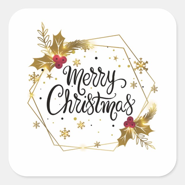 Sticker Carré Faux Gold Floral Joyeux Noël | Sceau à coller (Devant)