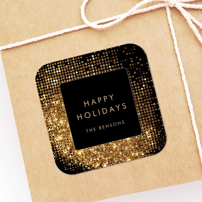 Sticker Carré Faux Gold Parties scintillant et Black Happy Holid (Créateur téléchargé)