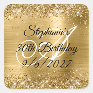 Sticker Carré Faux Gold Parties scintillant et Foil 30e annivers
