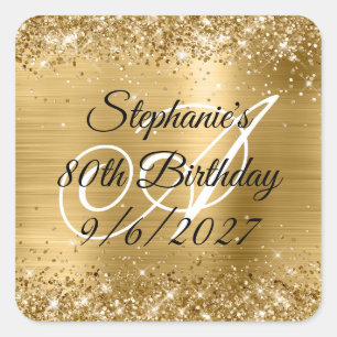 Sticker Carré Faux Gold Parties scintillant et Foil 80e annivers