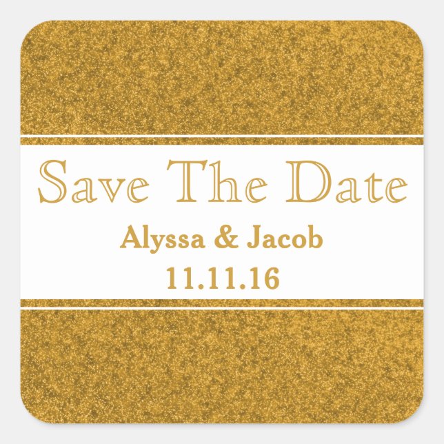 Sticker Carré Faux Gold Parties scintillant mariage Enregistrer  (Devant)