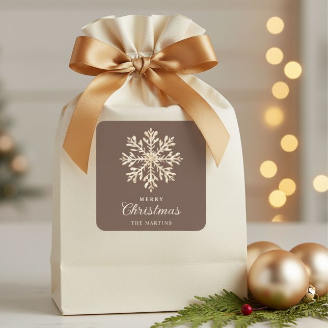 Sticker Carré Faux Gold Snowflake Brown Custom Holiday (Créateur téléchargé)