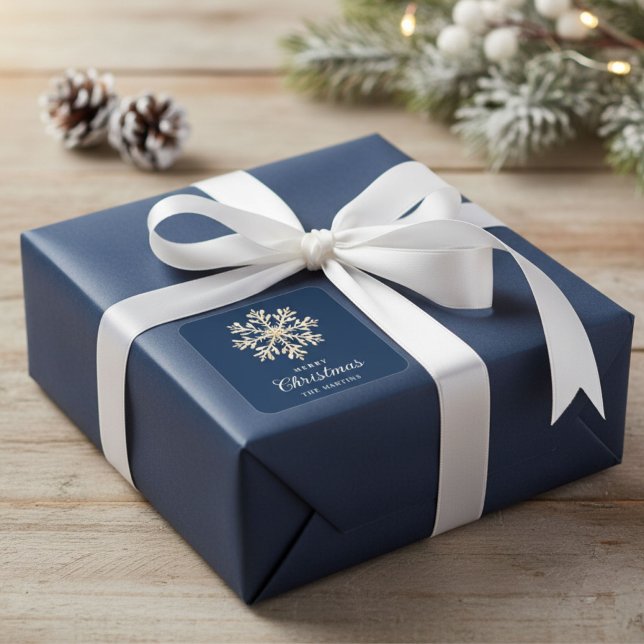 Sticker Carré Faux Gold Snowflake Navy Blue Custom Holiday (Créateur téléchargé)