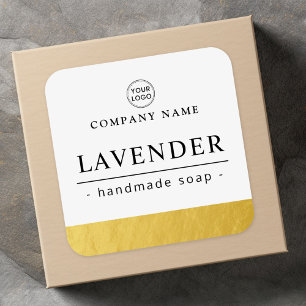 Sticker Carré Faux or bordure logo blanc élégant produit étiquet