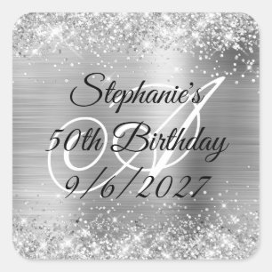 Sticker Carré Faux Parties scintillant d'argent et Foil 50e anni