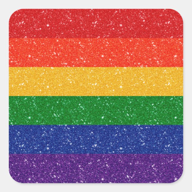 Sticker Carré Faux Parties scintillant LGBTQ Pride Arc en ciel (Devant)