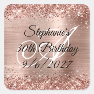 Sticker Carré Faux rose gold pailleté et 30e anniversaire de pap