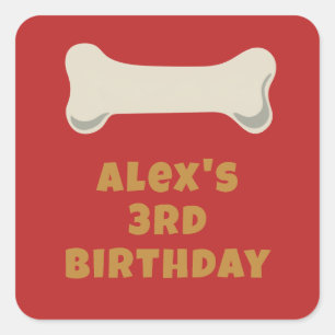 Sticker Carré Faveur d'anniversaire de Puppy Pawty rouge