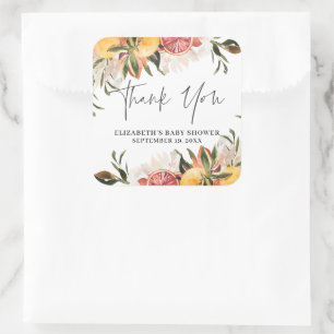 Sticker Carré Faveur de Baby Shower Botanique Orange Citrus   