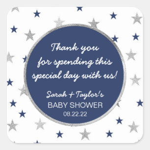 Sticker Carré Faveur de baby shower de scintillement, étoiles