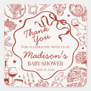 Sticker Carré Faveur de Baby Shower Livraison Spéciale Pâtes Ita