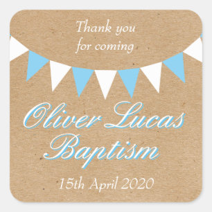 Sticker Carré Faveur de baptême bleu Baby Bunting