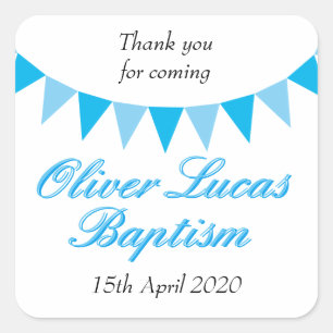 Sticker Carré Faveur de baptême bleu Baby Bunting