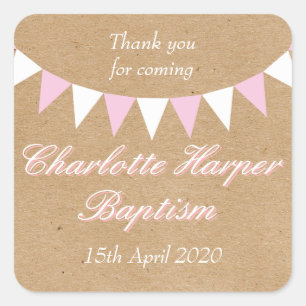 Sticker Carré Faveur de baptême rose Baby Bunting
