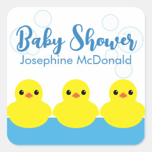Sticker Carré Faveur de fête Bébé Garçon Canard en Caoutchouc