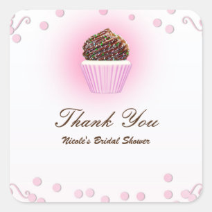 Sticker Carré Faveur de fête d'anniversaire Confetti Cupcake Ros
