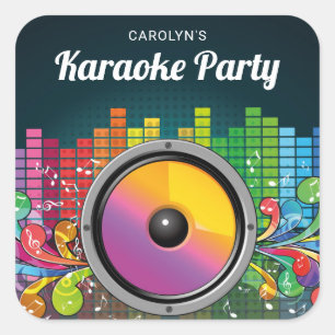 Sticker Carré Faveur de fête d'anniversaire de karaoke musical c