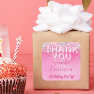 Sticker Carré Faveur de fête d'anniversaire ombrée rose