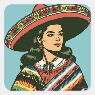Sticker Carré Faveur de fête rétro Sarape du 5 mai
