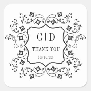 Sticker Carré Faveur de mariage à monogramme floral vintage