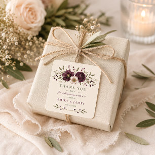 Sticker Carré Faveur de mariage botanique prune élégante olive