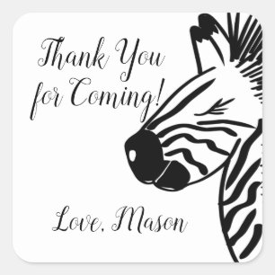 Sticker Carré Faveur de naissance Safari Zebra Party