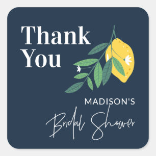 Sticker Carré Faveur de remerciement de mariage Lemon Citrus Blu