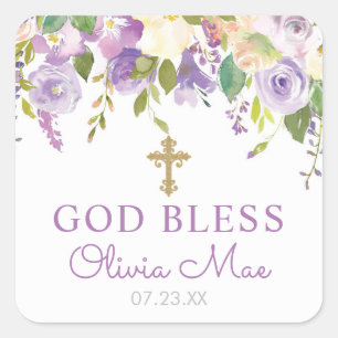 Sticker Carré Faveur du baptême floral pourpre