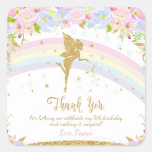 Sticker Carré Faveur féerique de Merci de fête d'anniversaire
