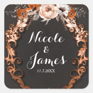 Sticker Carré Faveur florale orange de fleurs de mariage de