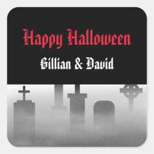 Sticker Carré Faveur heureuse brumeuse de Halloween de pierre